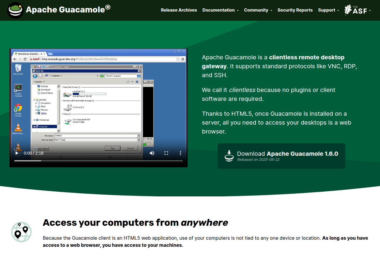 Skärmdump av Apache Guacamole
