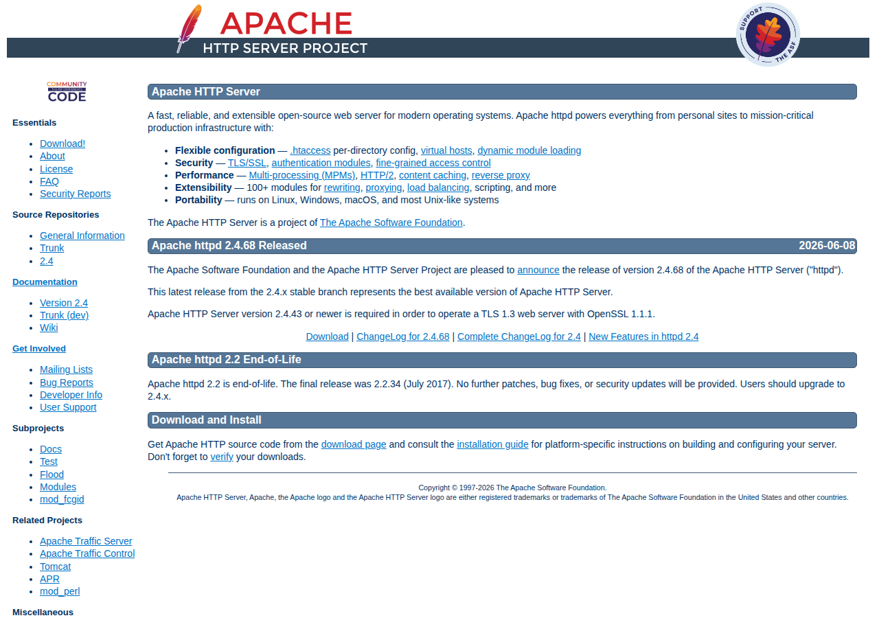 Skärmdump av Apache HTTP Server
