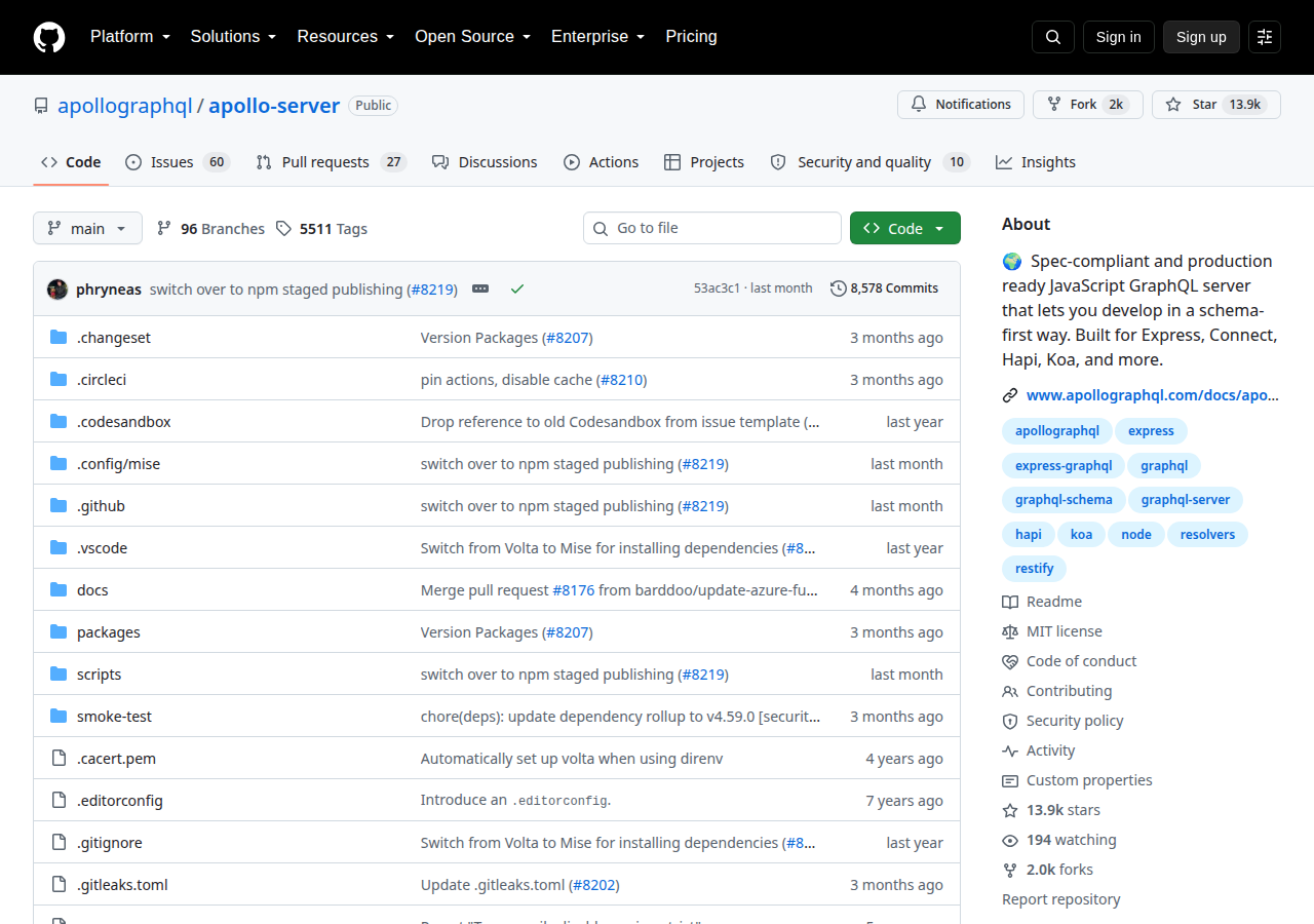 Skärmdump av Apollo Server