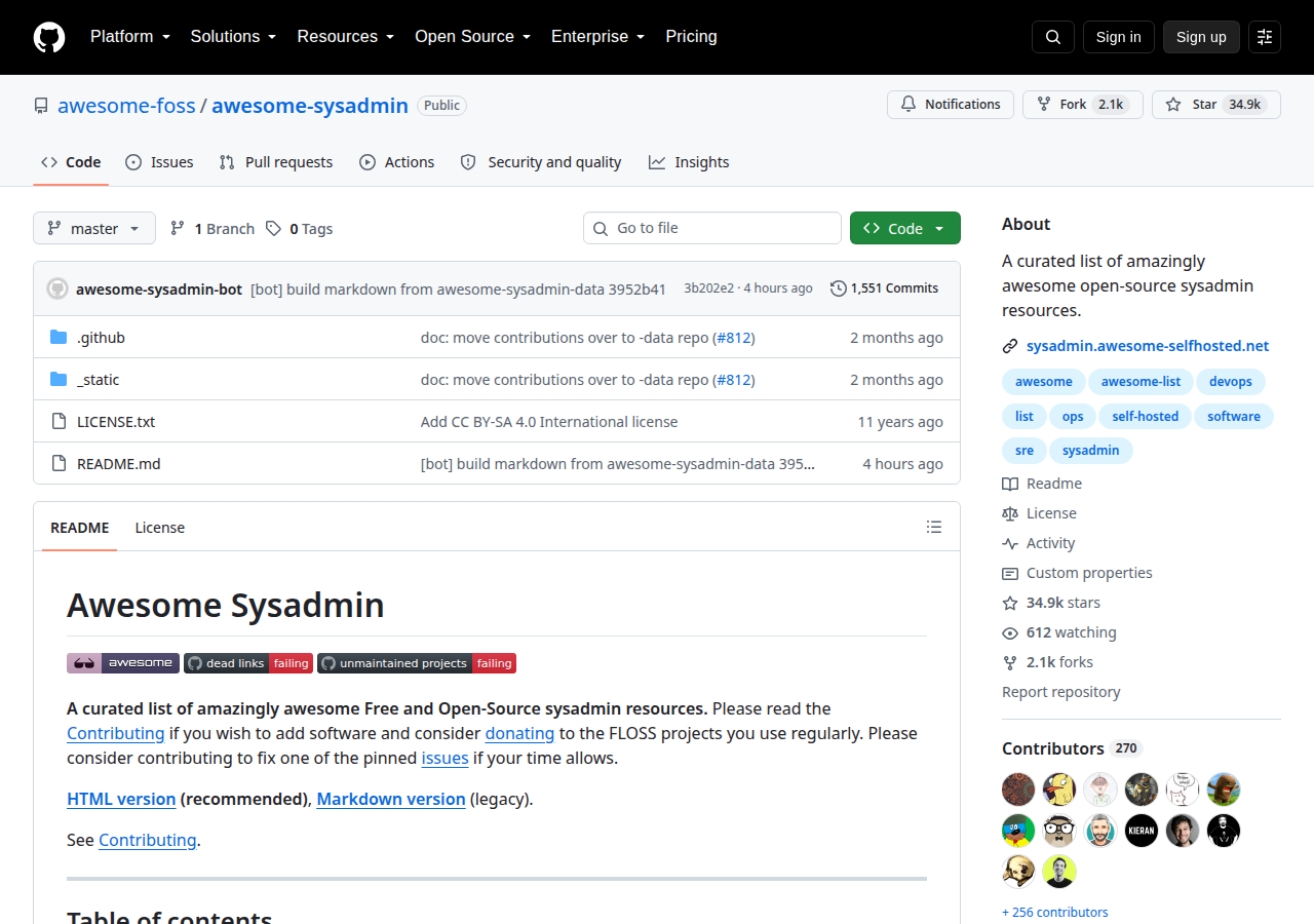 Skärmdump av Awesome Sysadmin