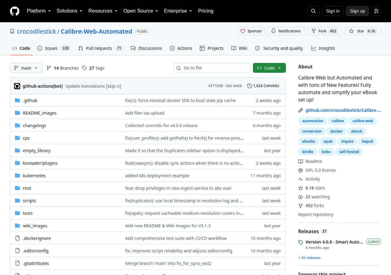 Skärmdump av Calibre Web Automated