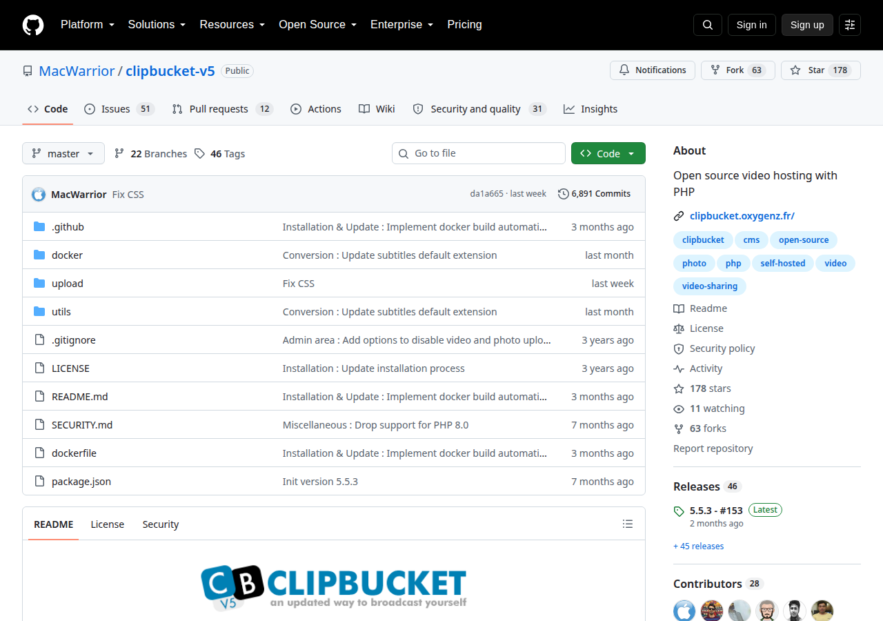 Skärmdump av ClipBucket