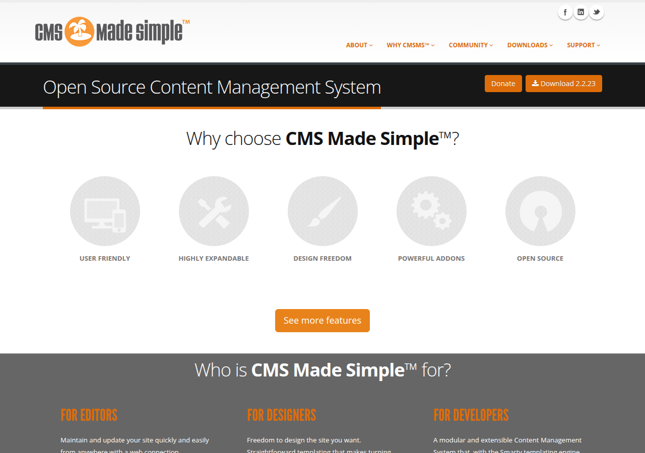 Skärmdump av CMS Made Simple