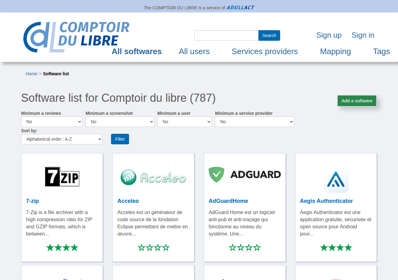 Skärmdump av Comptoir du Libre