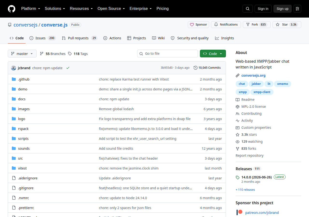 Skärmdump av Converse.js