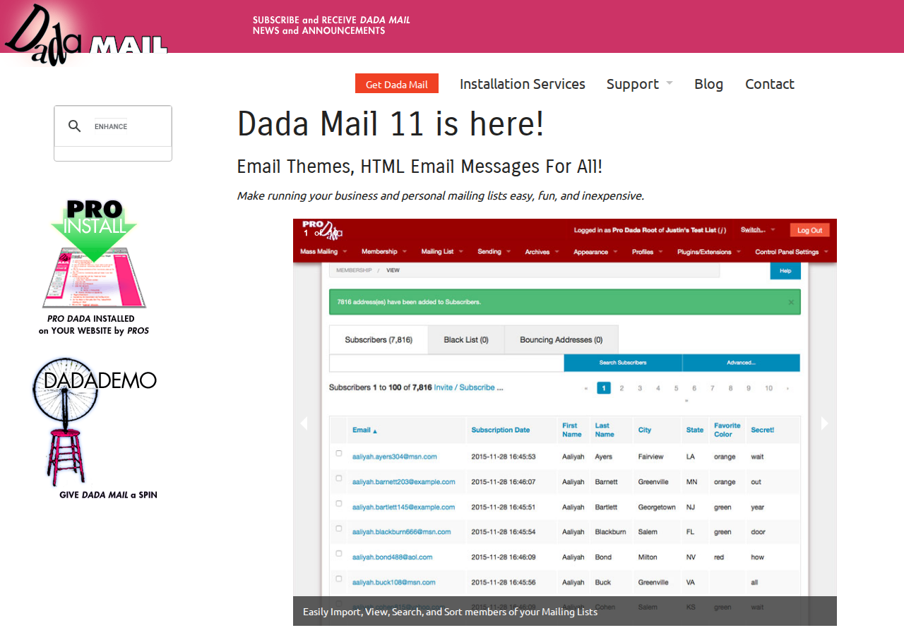 Skärmdump av DadaMail