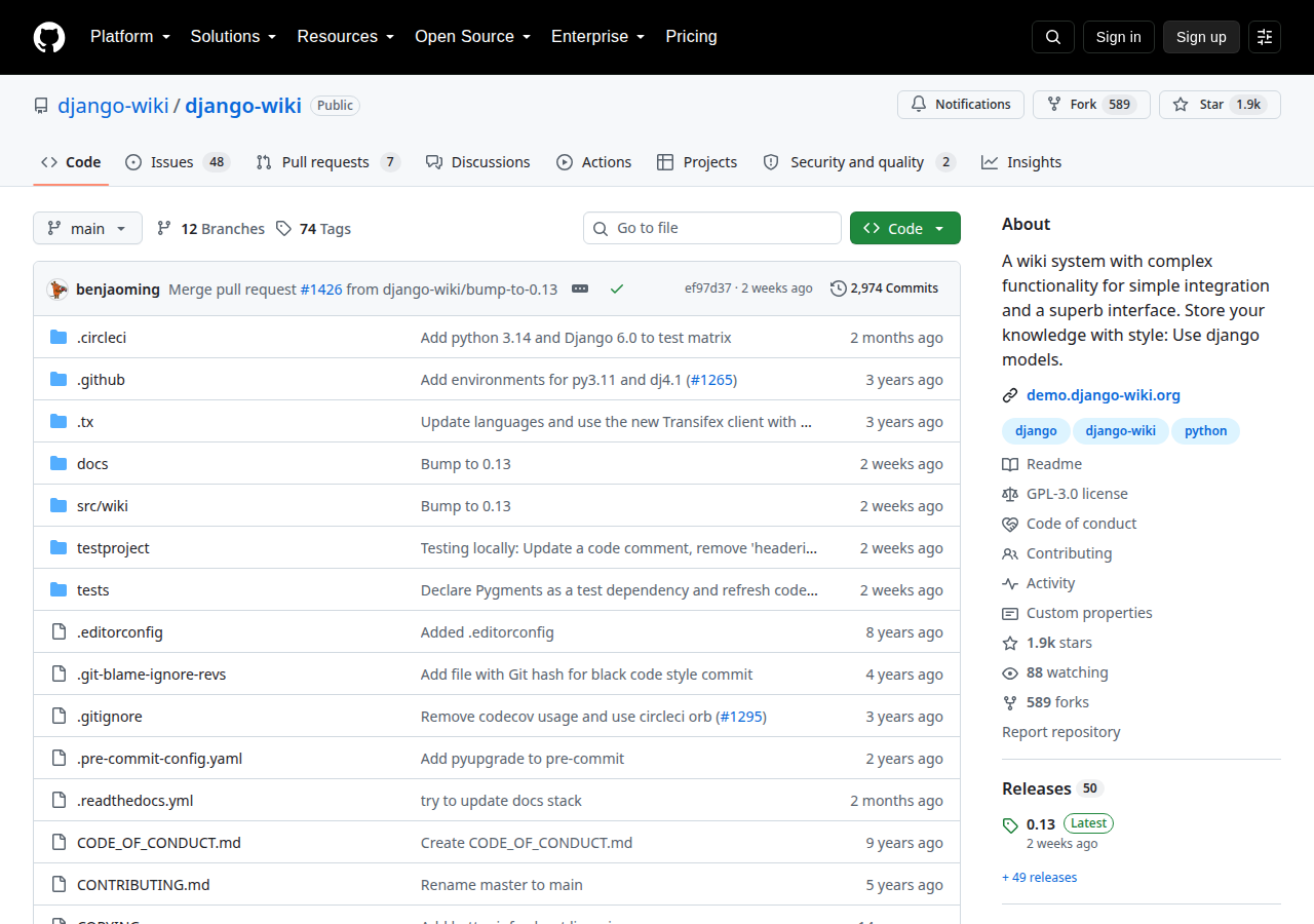 Skärmdump av django-wiki