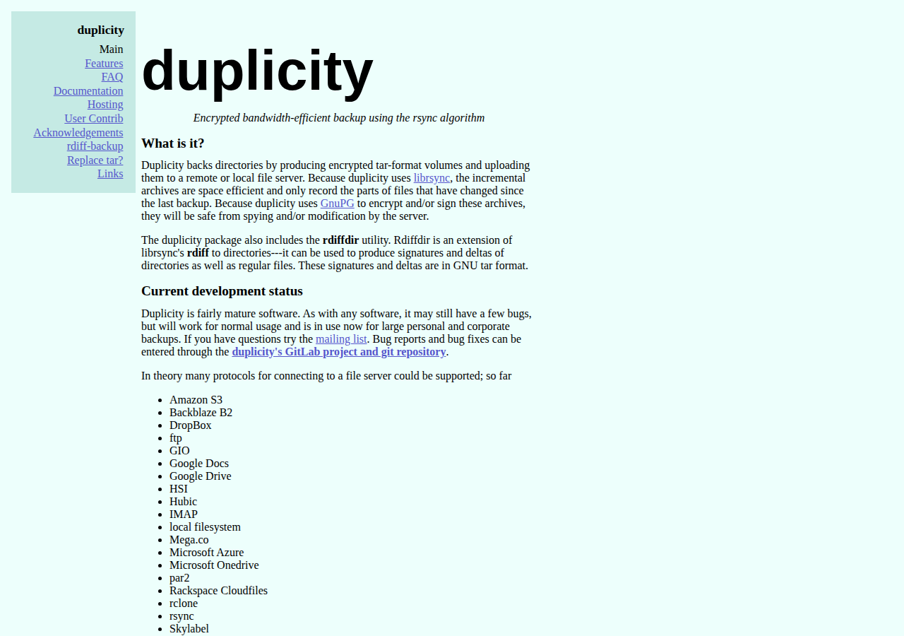 Skärmdump av Duplicity