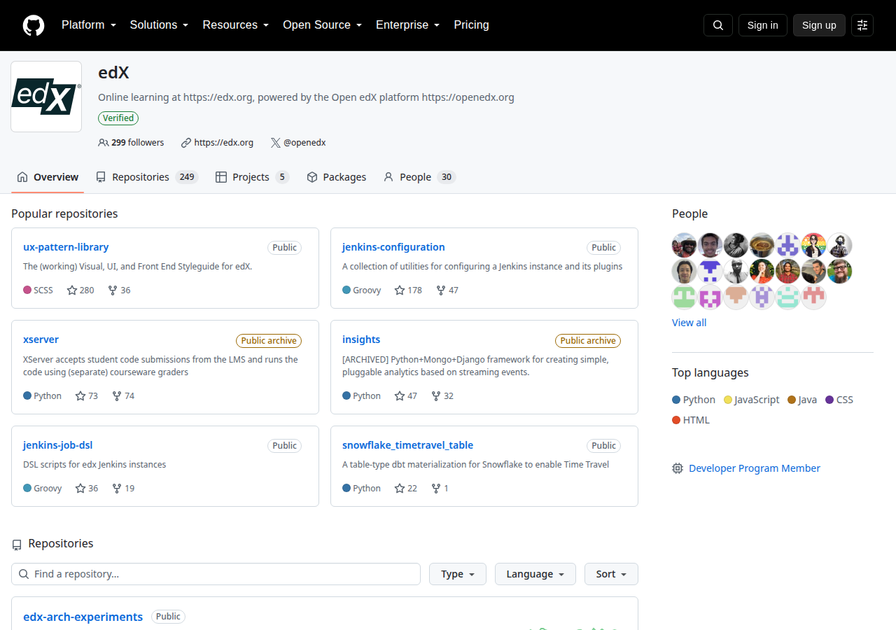 Skärmdump av edX