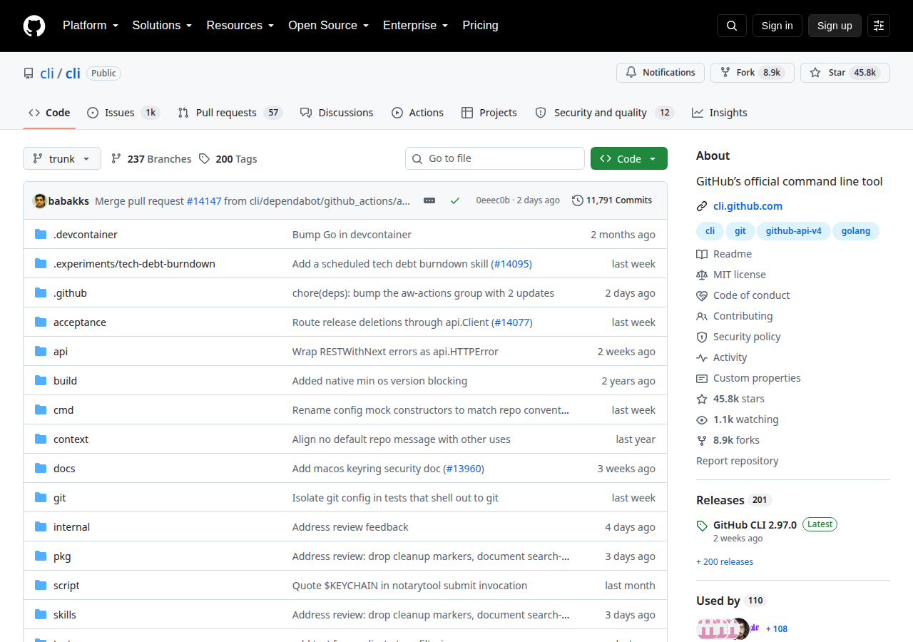 Skärmdump av GitHub CLI