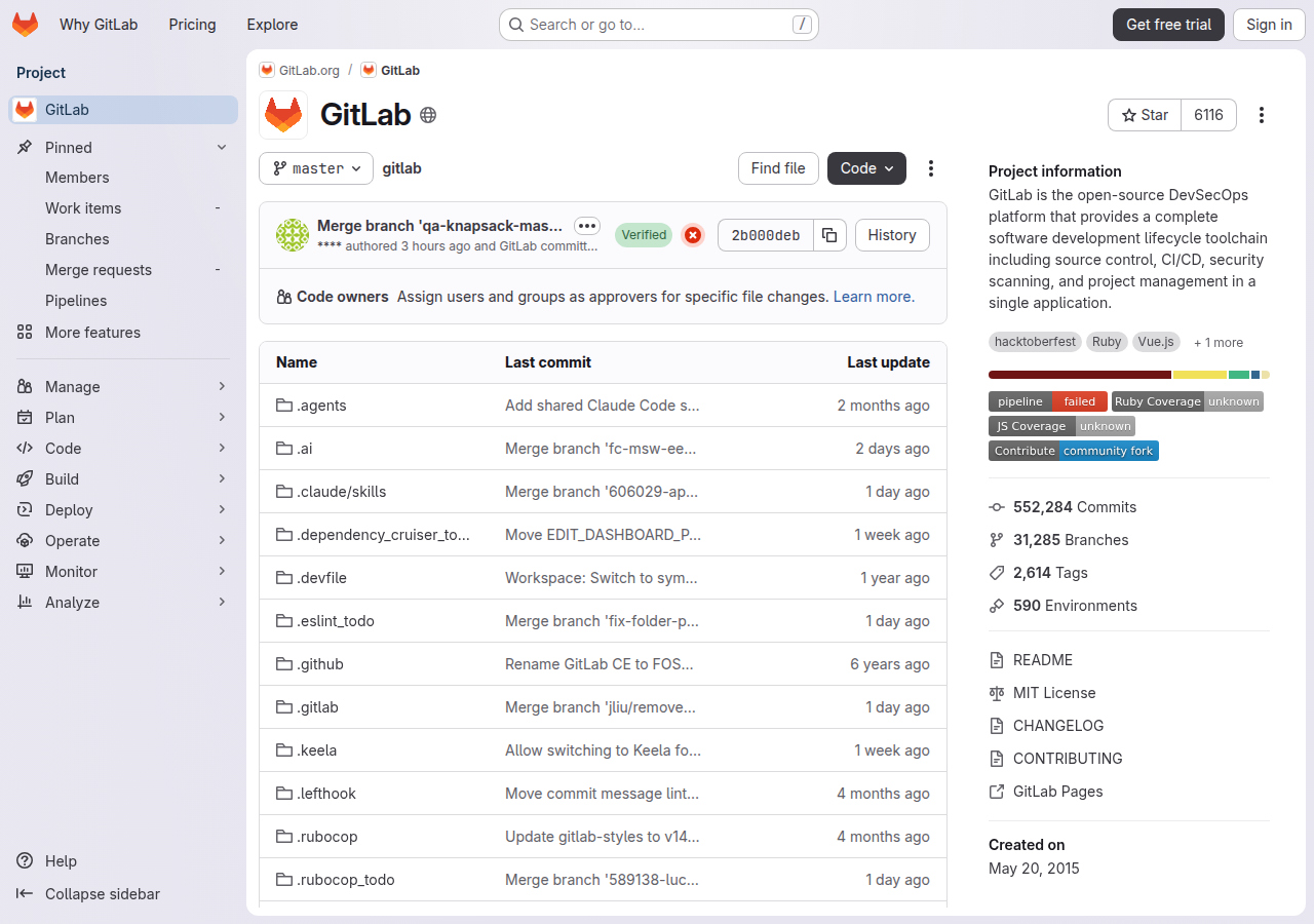 Skärmdump av GitLab CE