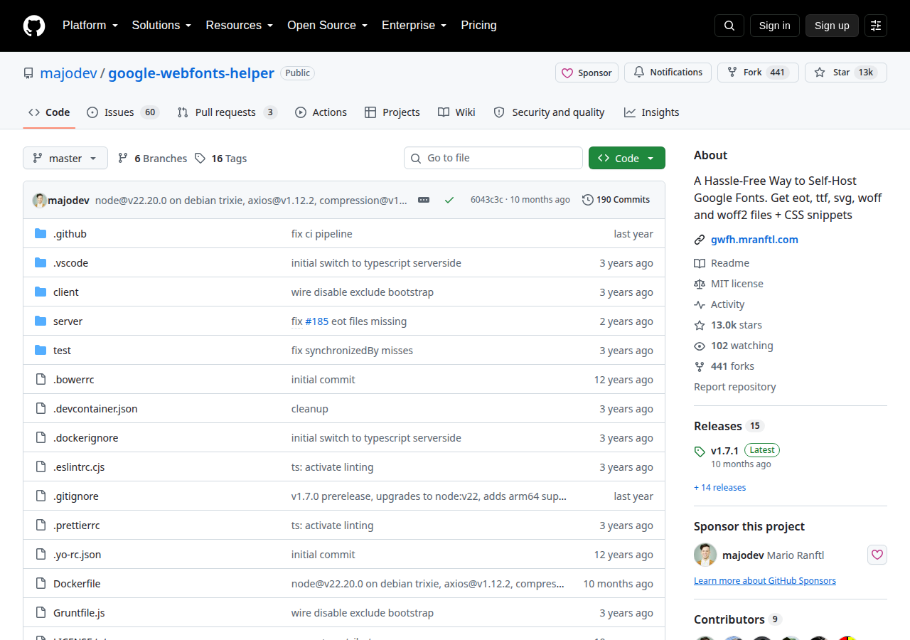 Skärmdump av google-webfonts-helper