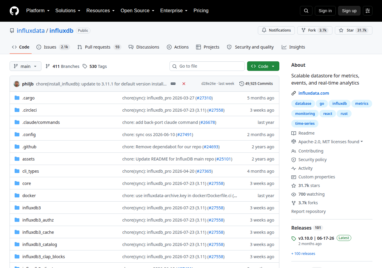 Skärmdump av InfluxDB