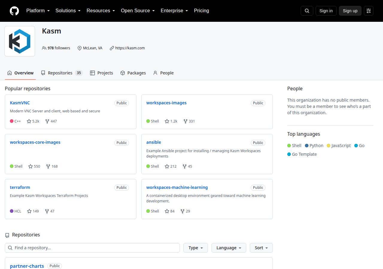 Skärmdump av Kasm Workspaces