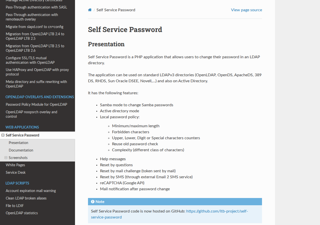 Skärmdump av LTB Self-Service Password