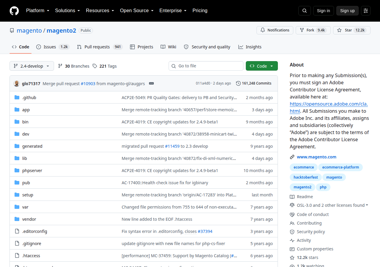 Skärmdump av Magento Open Source