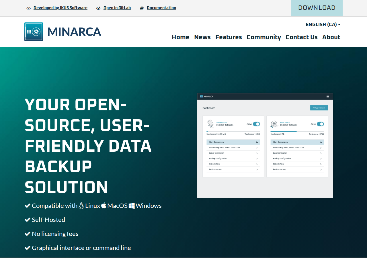 Skärmdump av Minarca