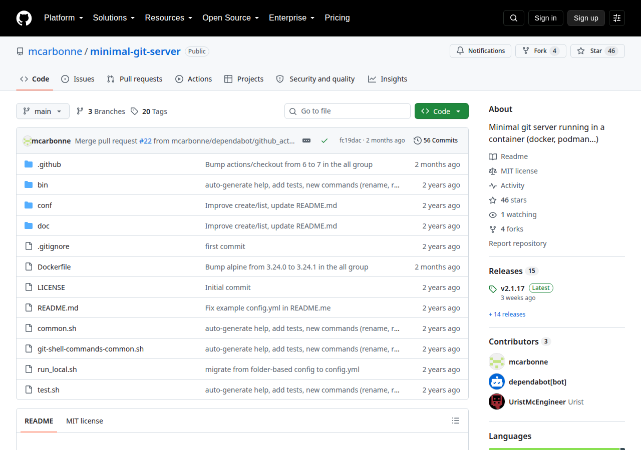 Skärmdump av minimal-git-server