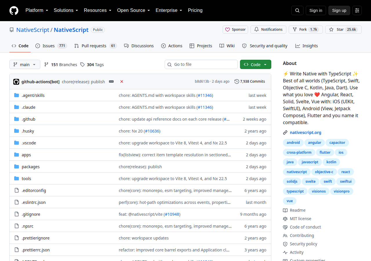 Skärmdump av NativeScript