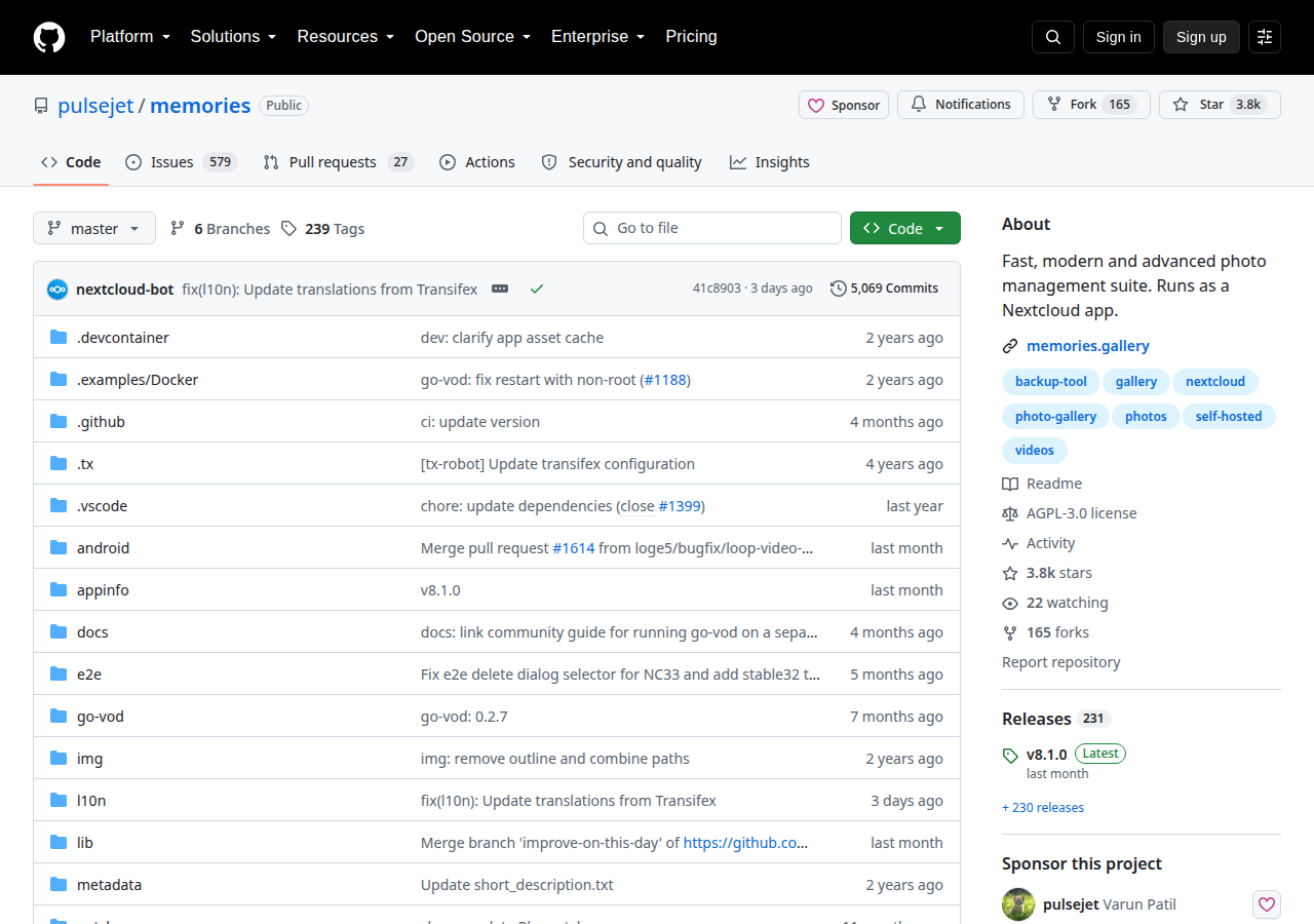 Skärmdump av Nextcloud Memories