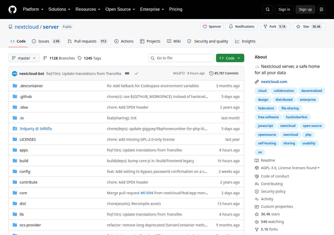 Skärmdump av Nextcloud