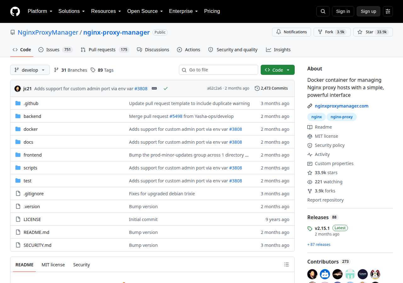 Skärmdump av Nginx Proxy Manager