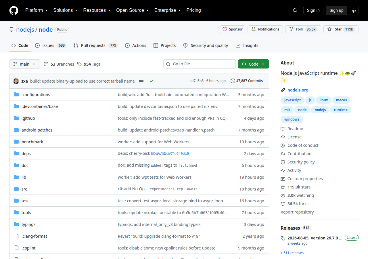 Skärmdump av Node.js