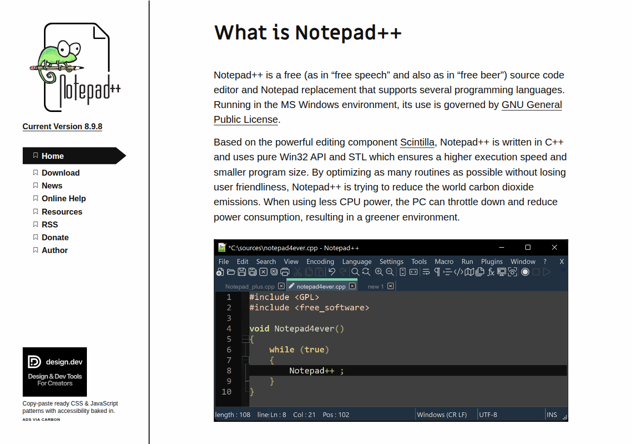 Skärmdump av Notepad++