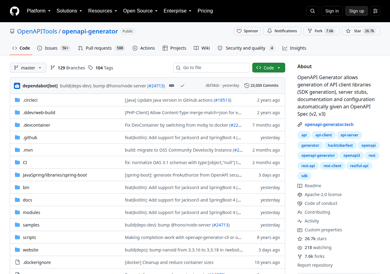 Skärmdump av OpenAPI Generator