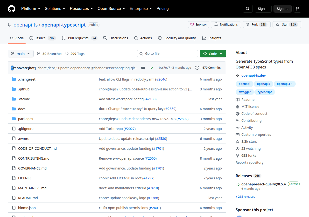Skärmdump av openapi-typescript