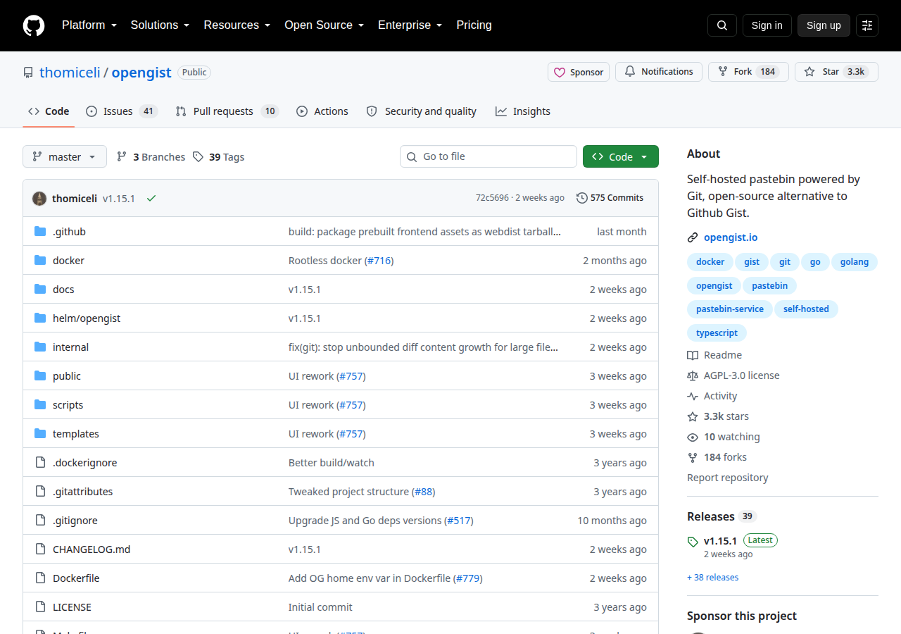Skärmdump av Opengist