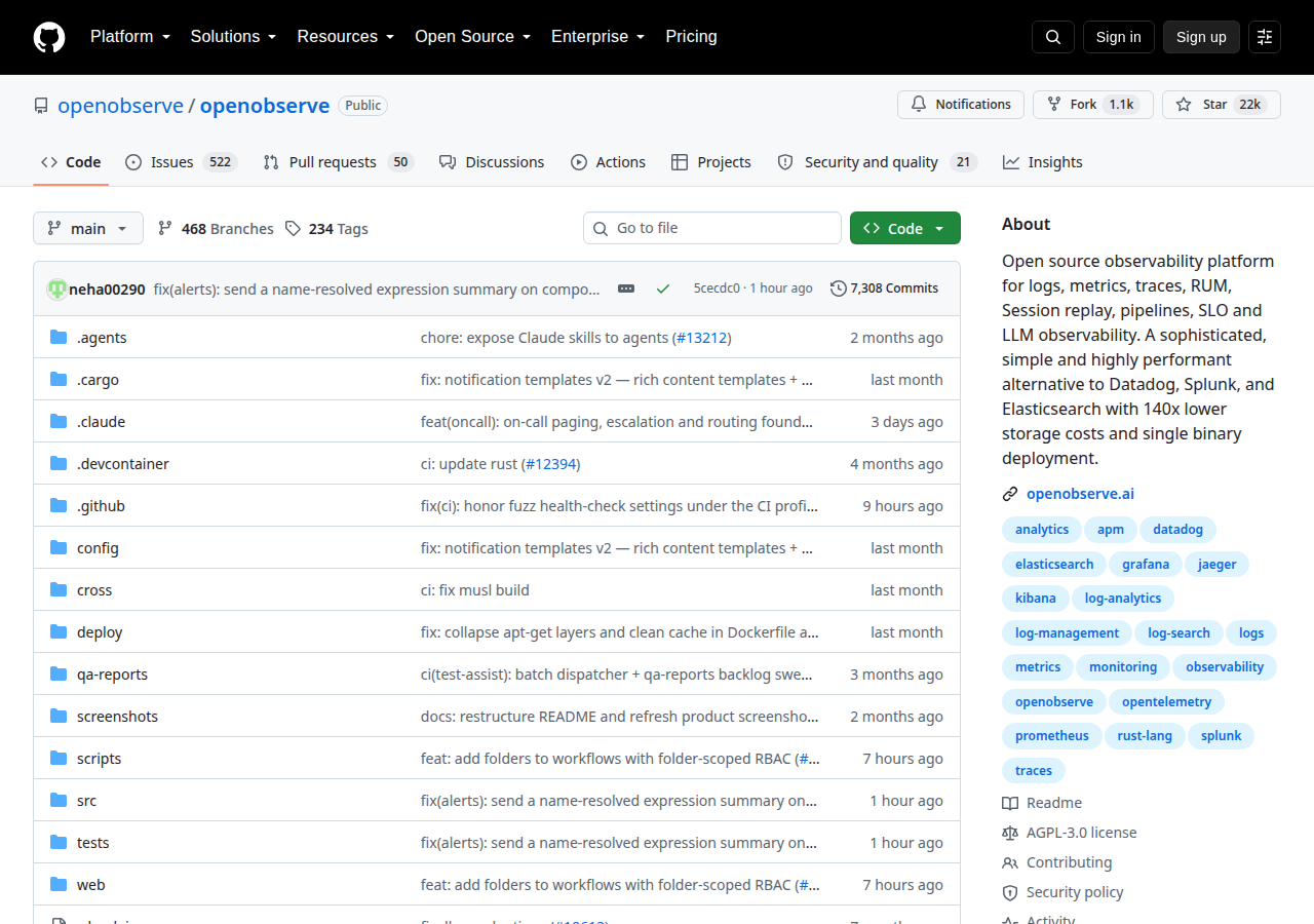 Skärmdump av OpenObserve
