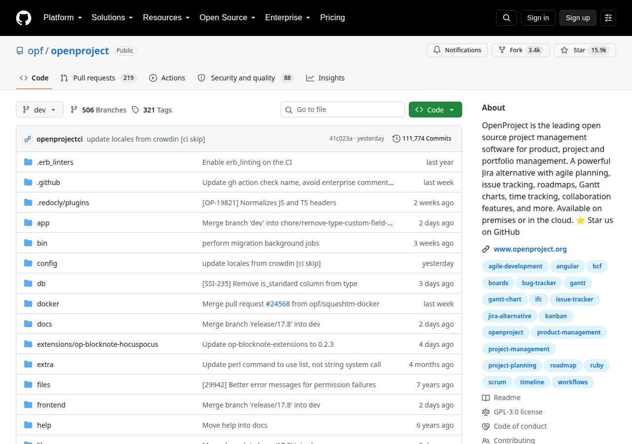 Skärmdump av OpenProject