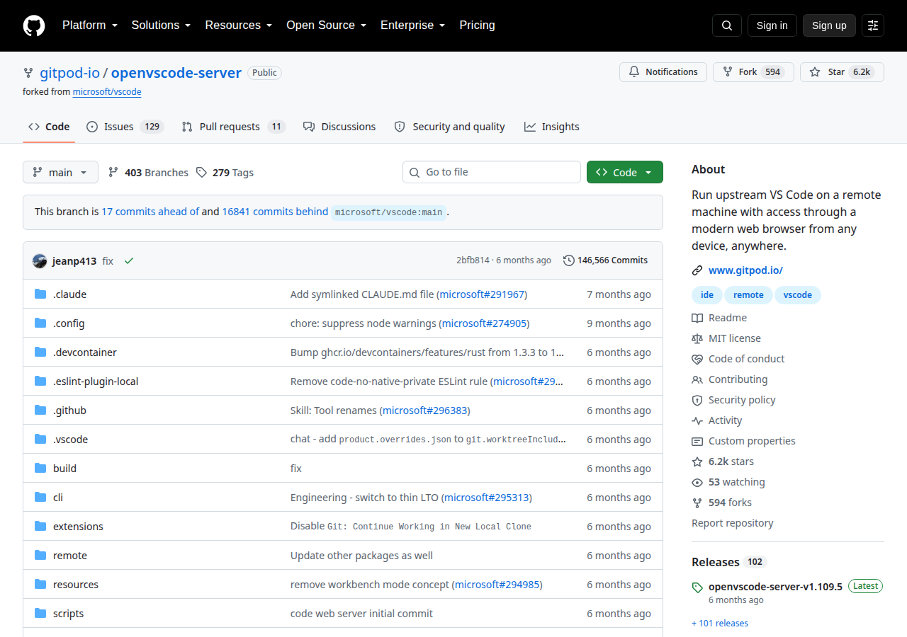 Skärmdump av OpenVSCode Server