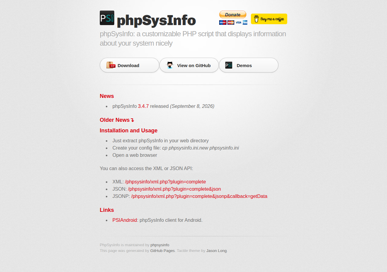 Skärmdump av PhpSysInfo