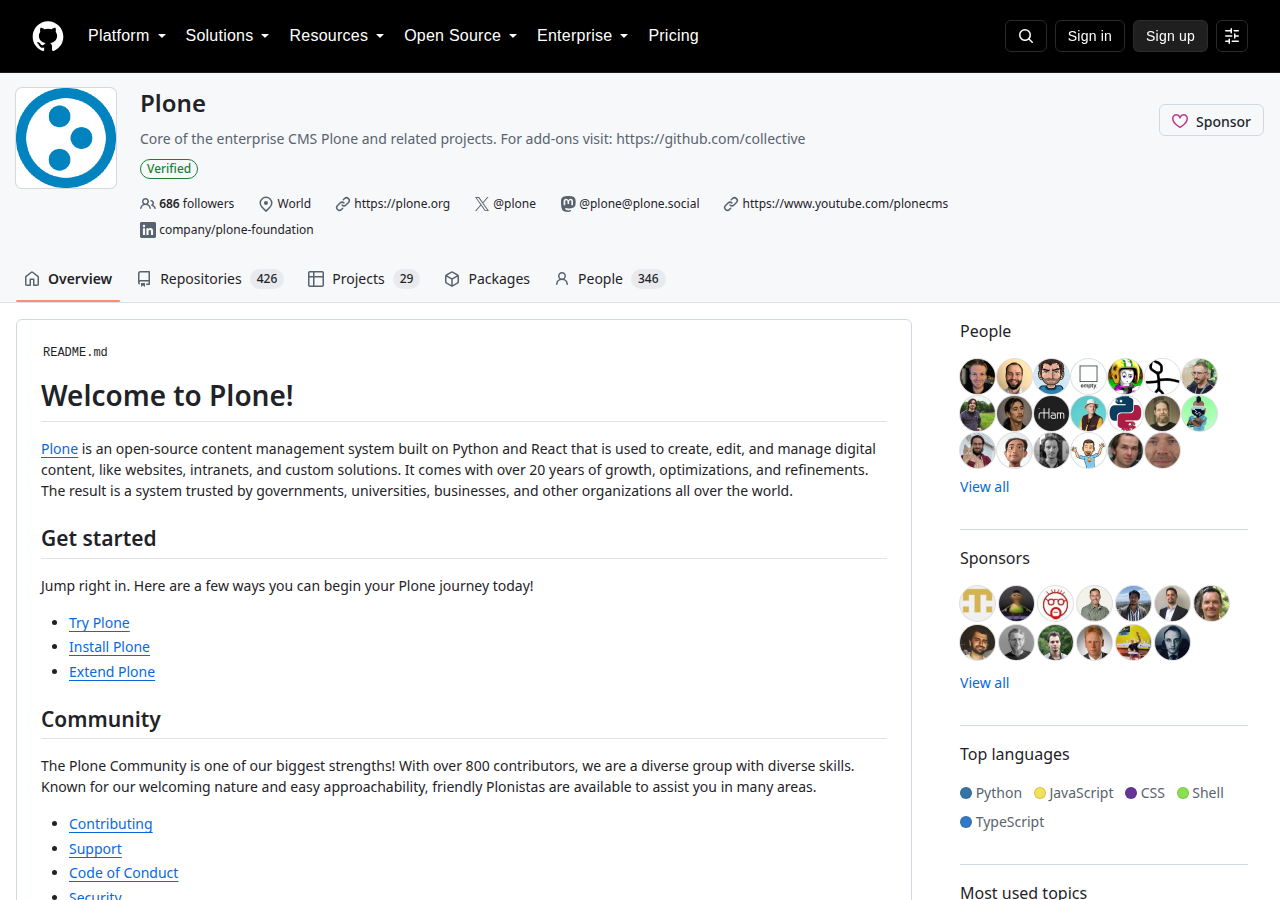 Skärmdump av Plone