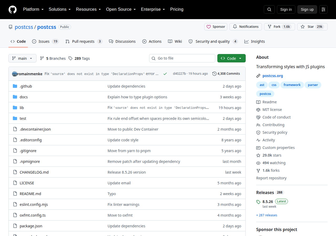 Skärmdump av PostCSS