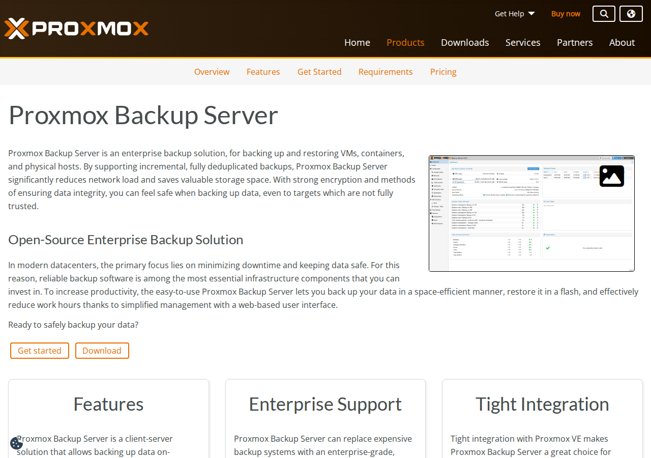Skärmdump av Proxmox Backup Server