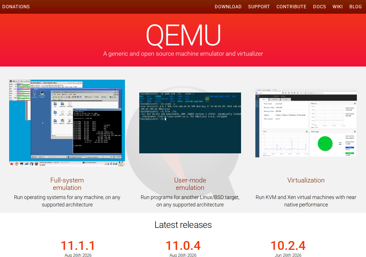 Skärmdump av QEMU