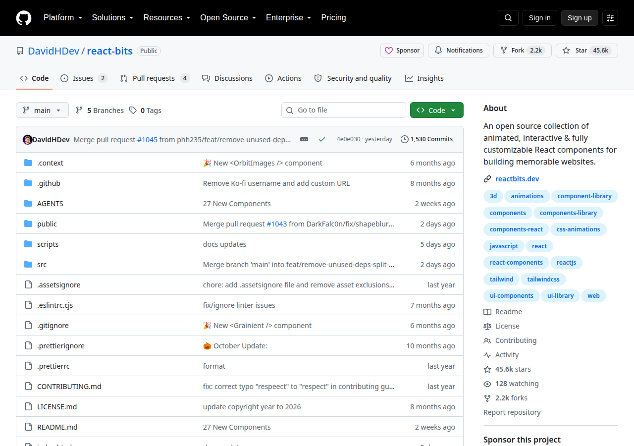 Skärmdump av React Bits