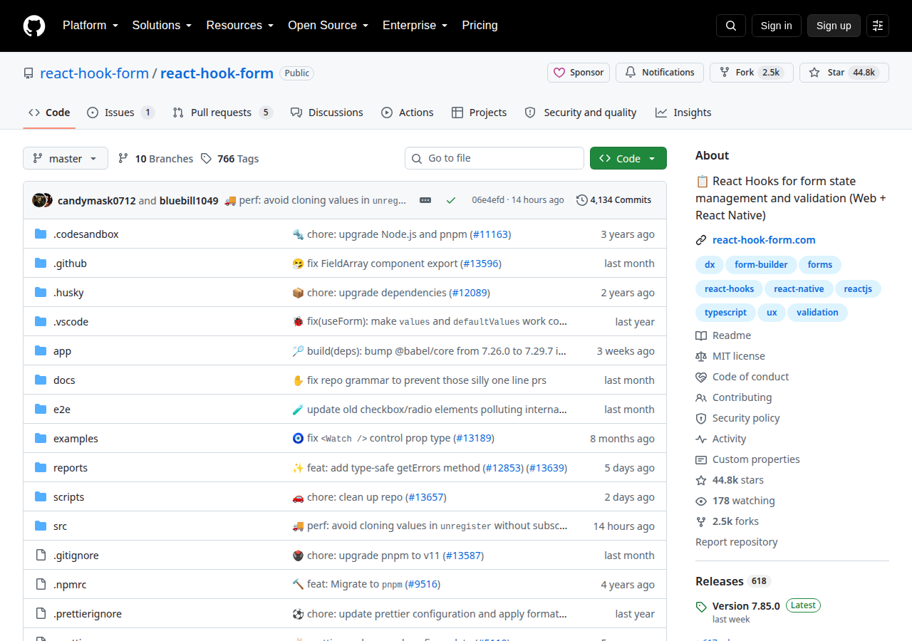 Skärmdump av React Hook Form