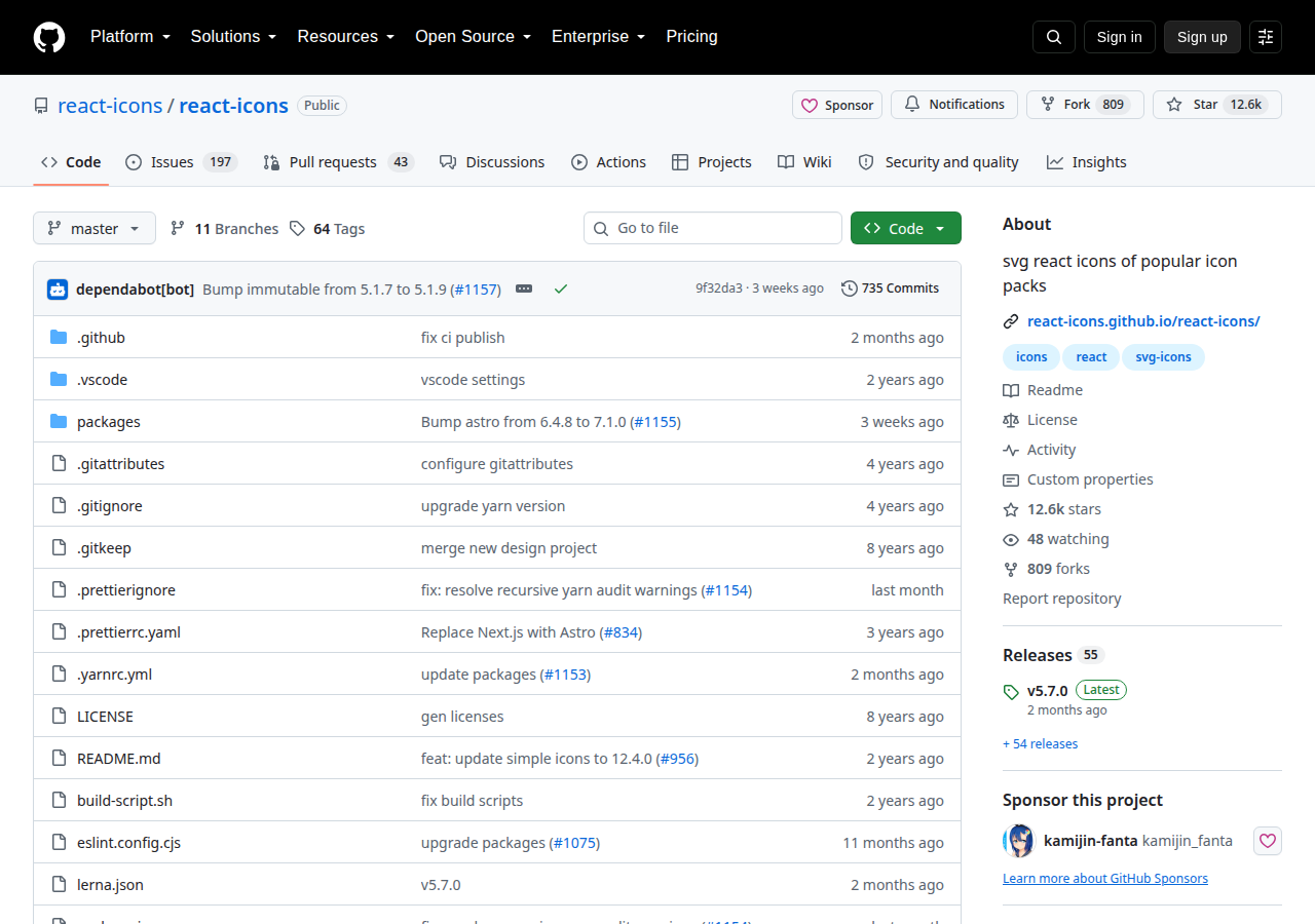 Skärmdump av React Icons
