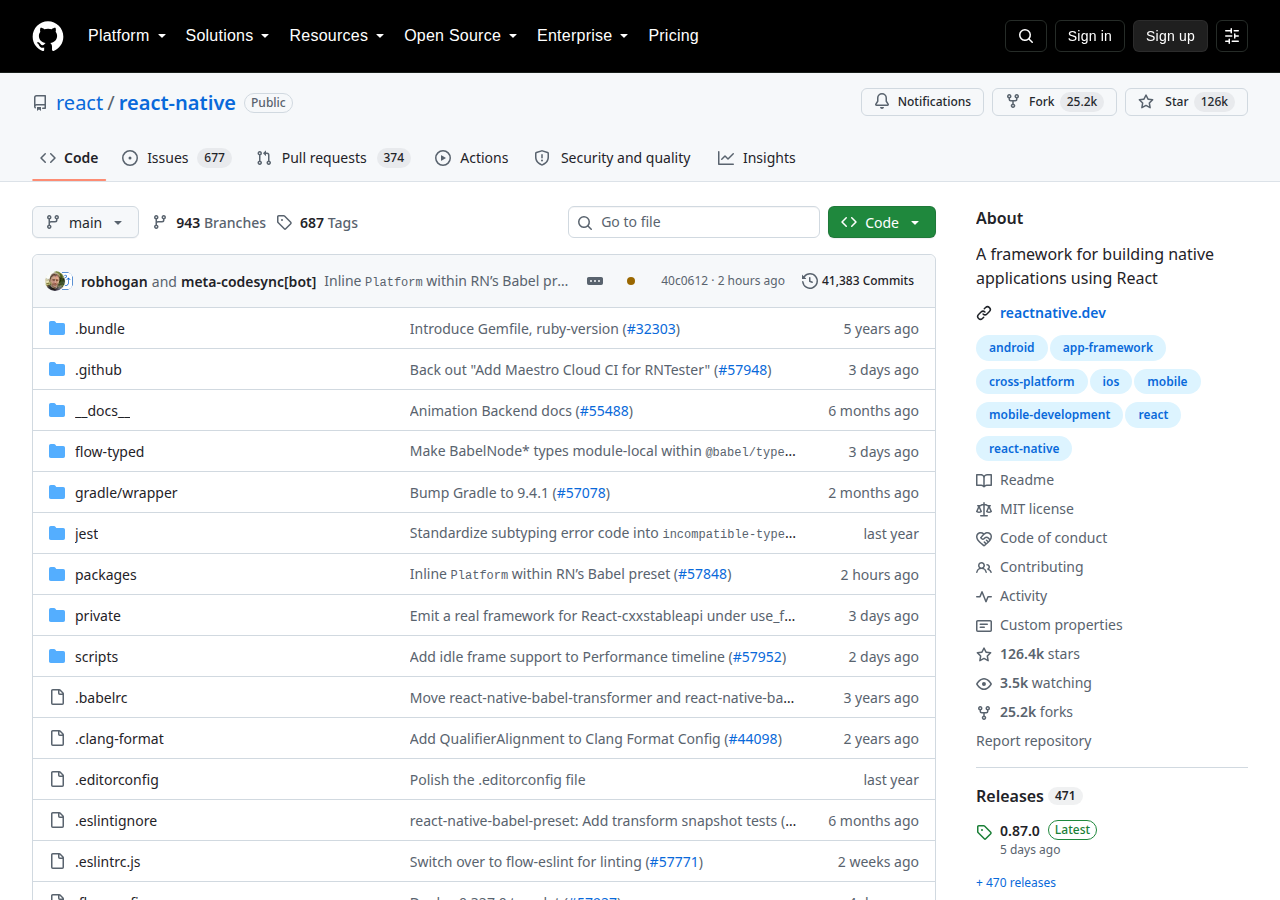 Skärmdump av React Native