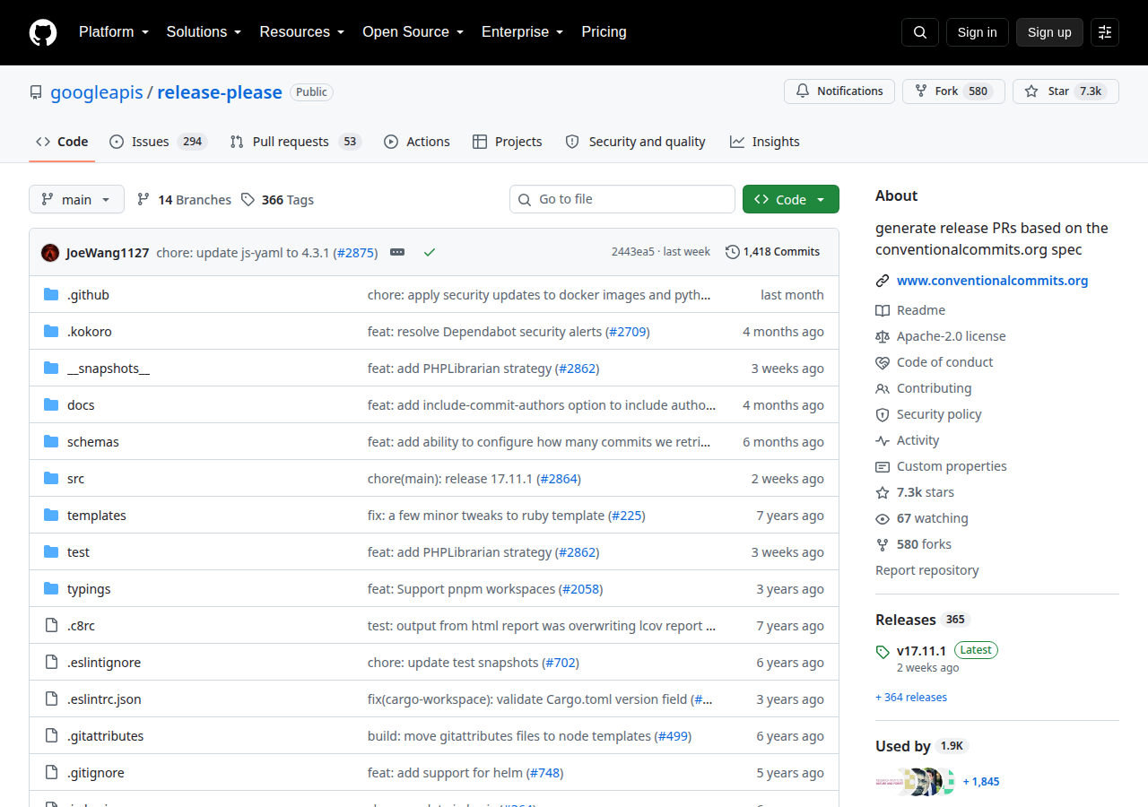 Skärmdump av release-please