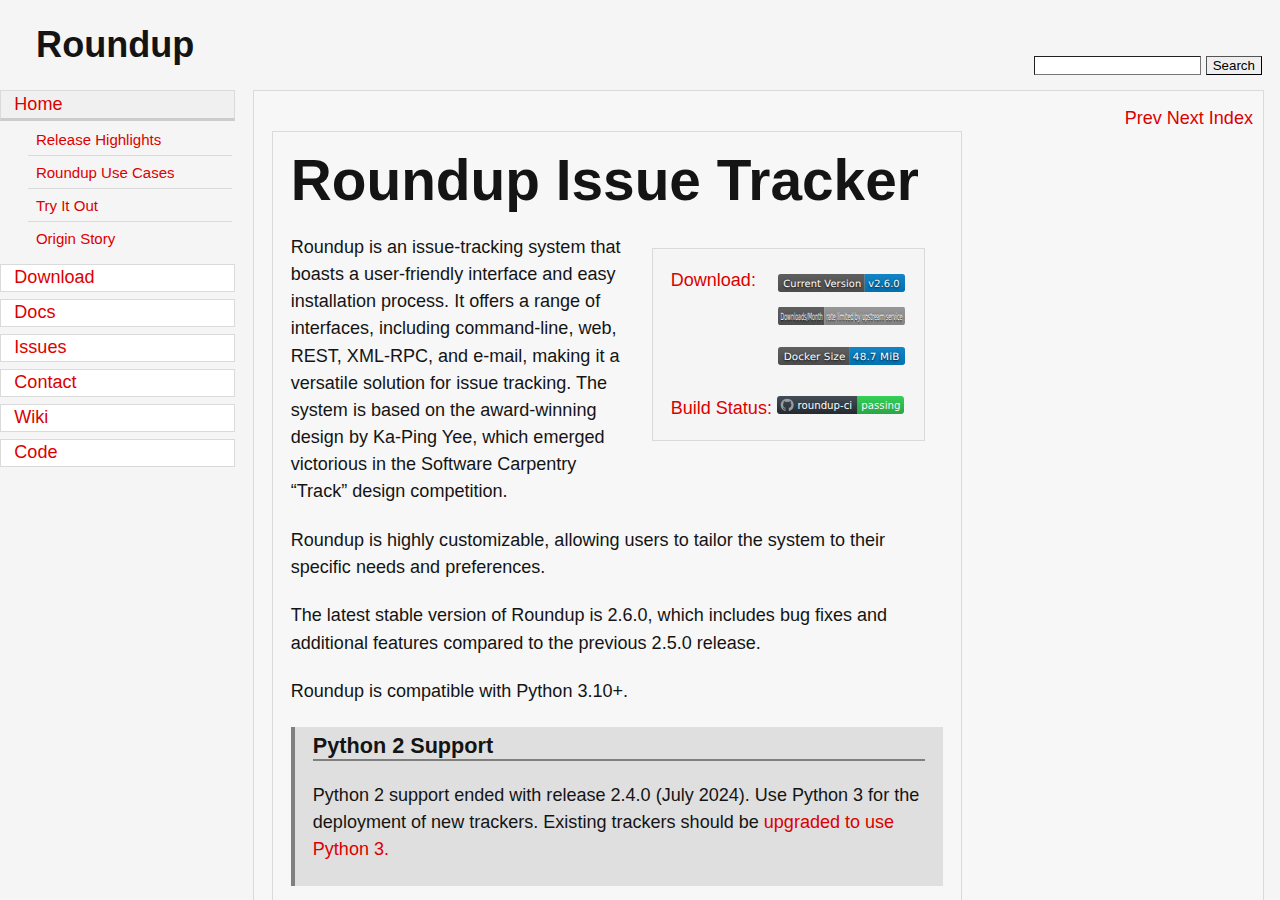 Skärmdump av Roundup Issue Tracker