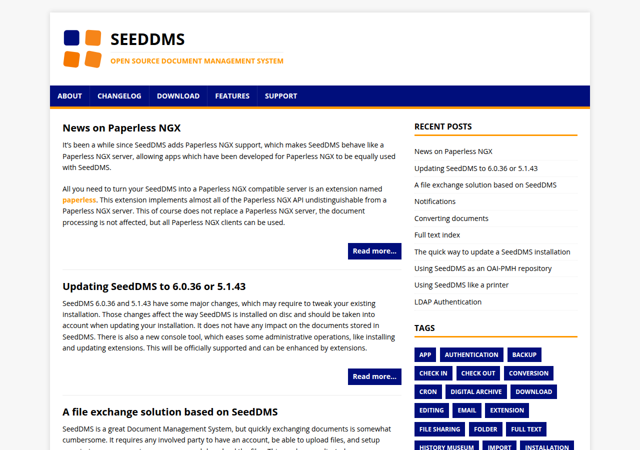 Skärmdump av SeedDMS