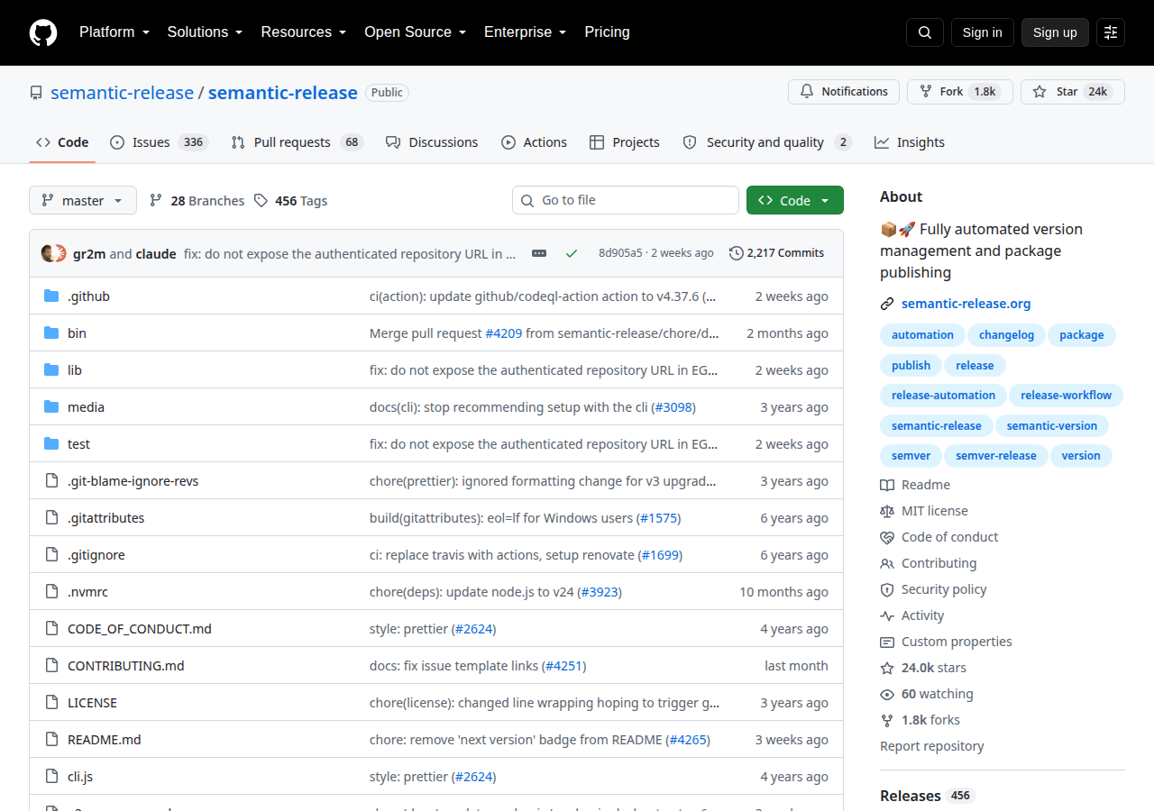 Skärmdump av semantic-release