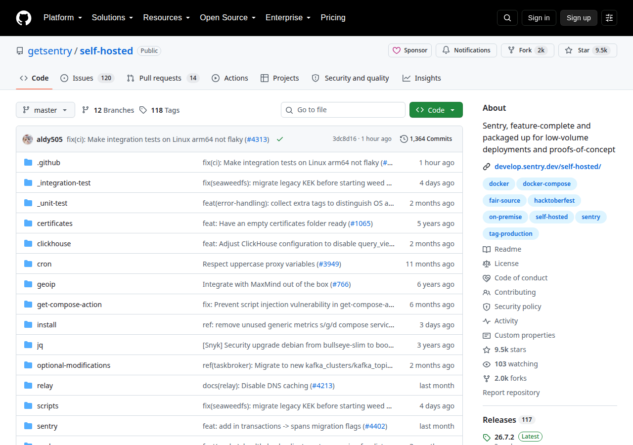 Skärmdump av Sentry (self-hosted)