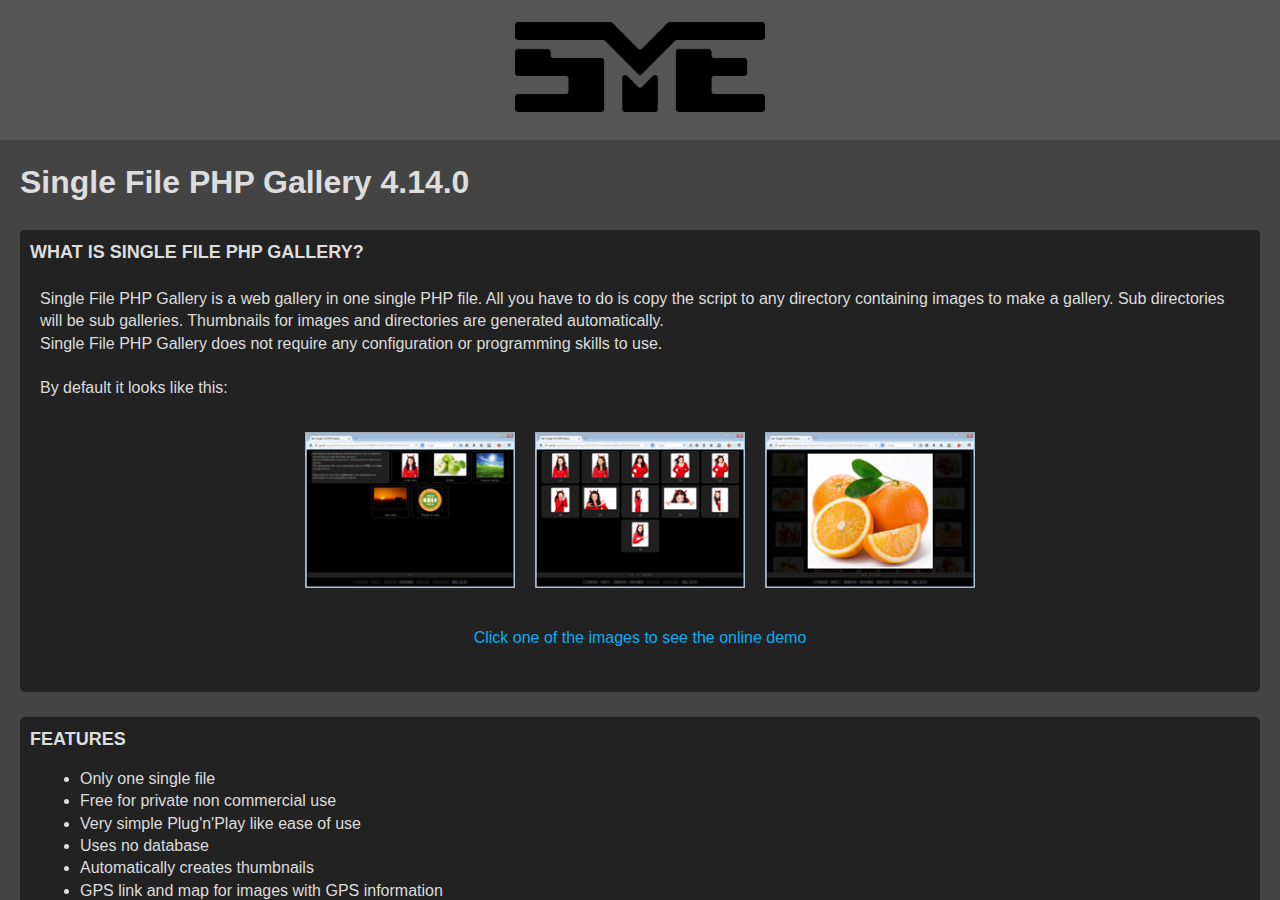 Skärmdump av Single File PHP Gallery