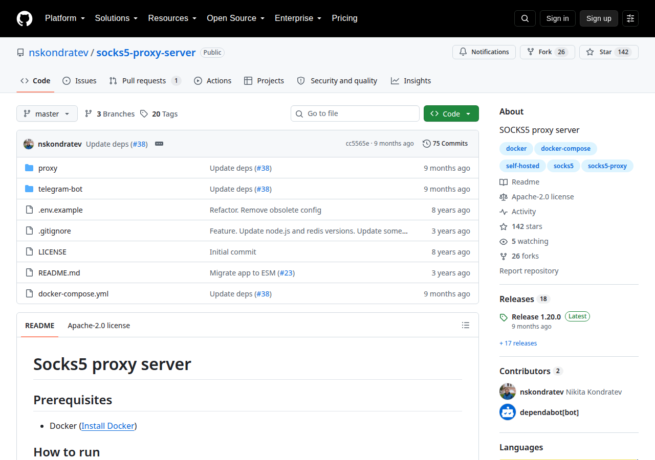 Skärmdump av socks5-proxy-server